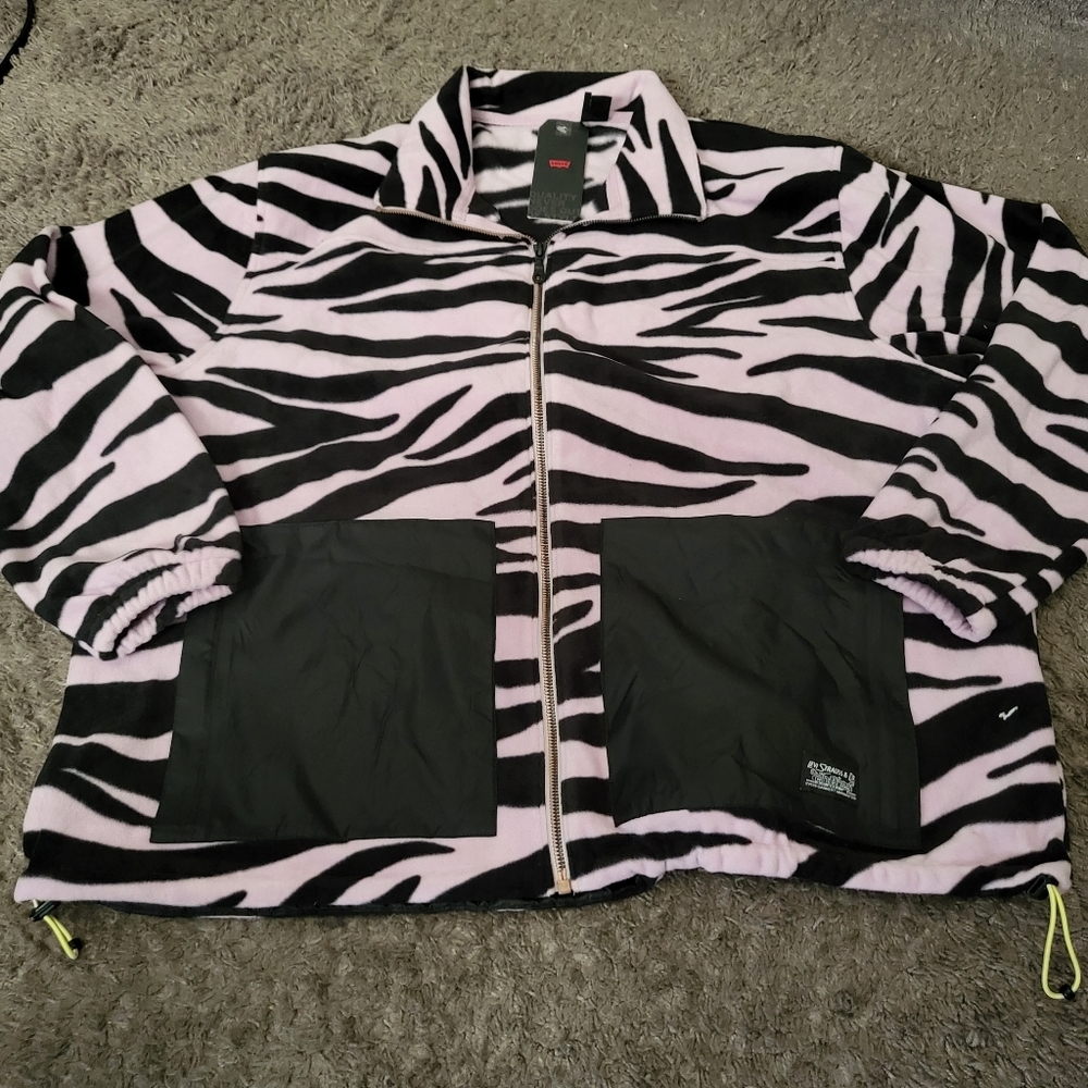 Levi Strauss Zip Up ZlP Pink Zebra Print Sweater Women XL 112024